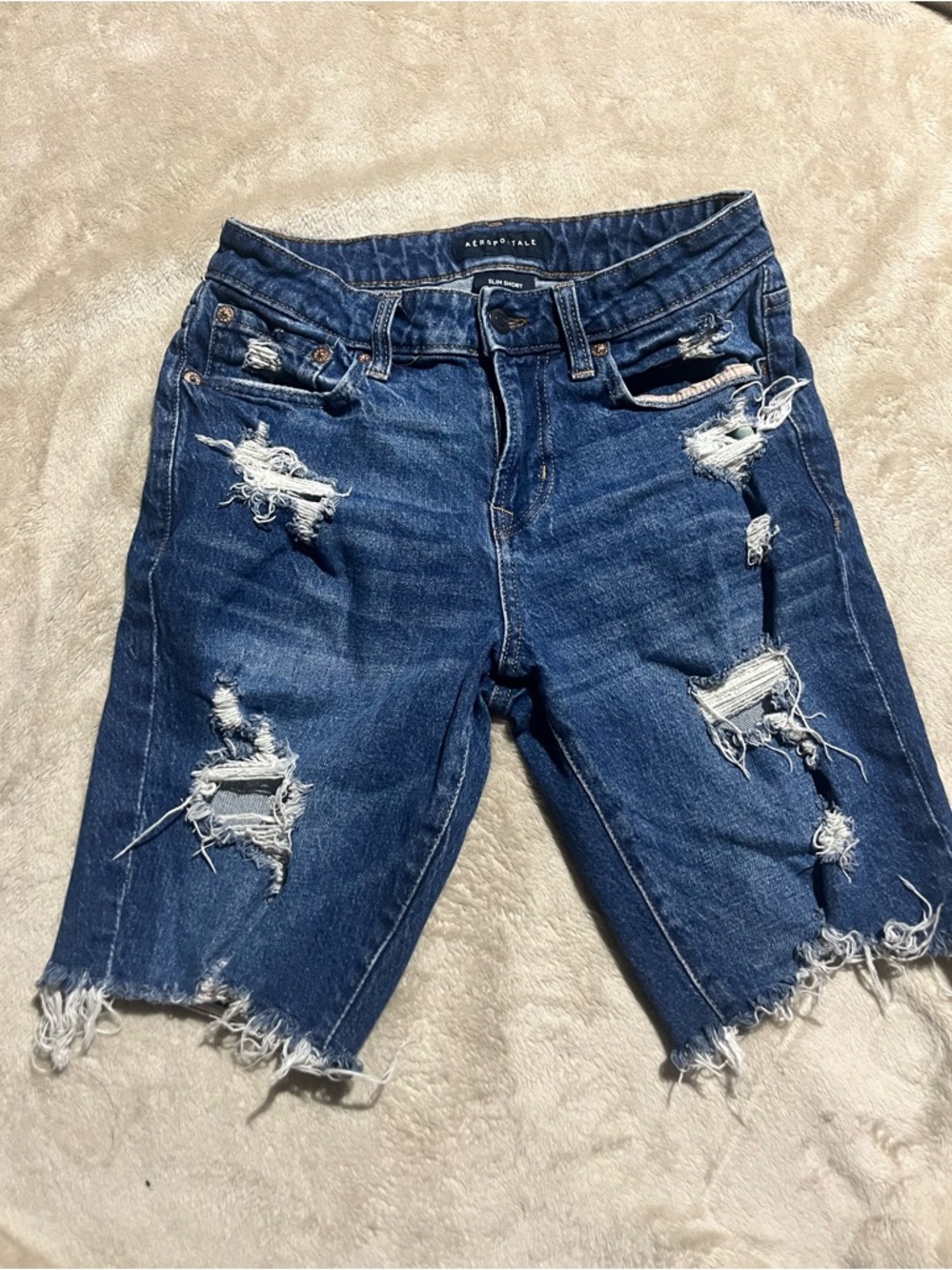 Aeropostale Distressed Dark Blue Denim Cutoff Shorts
